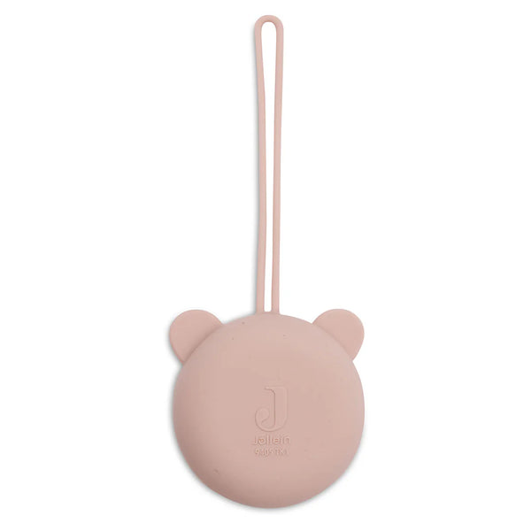 Étui à tétine en silicone sans BPA. Pratique, hygiénique et nomade, il protège la sucette de bébé en déplacement et s’accroche partout.