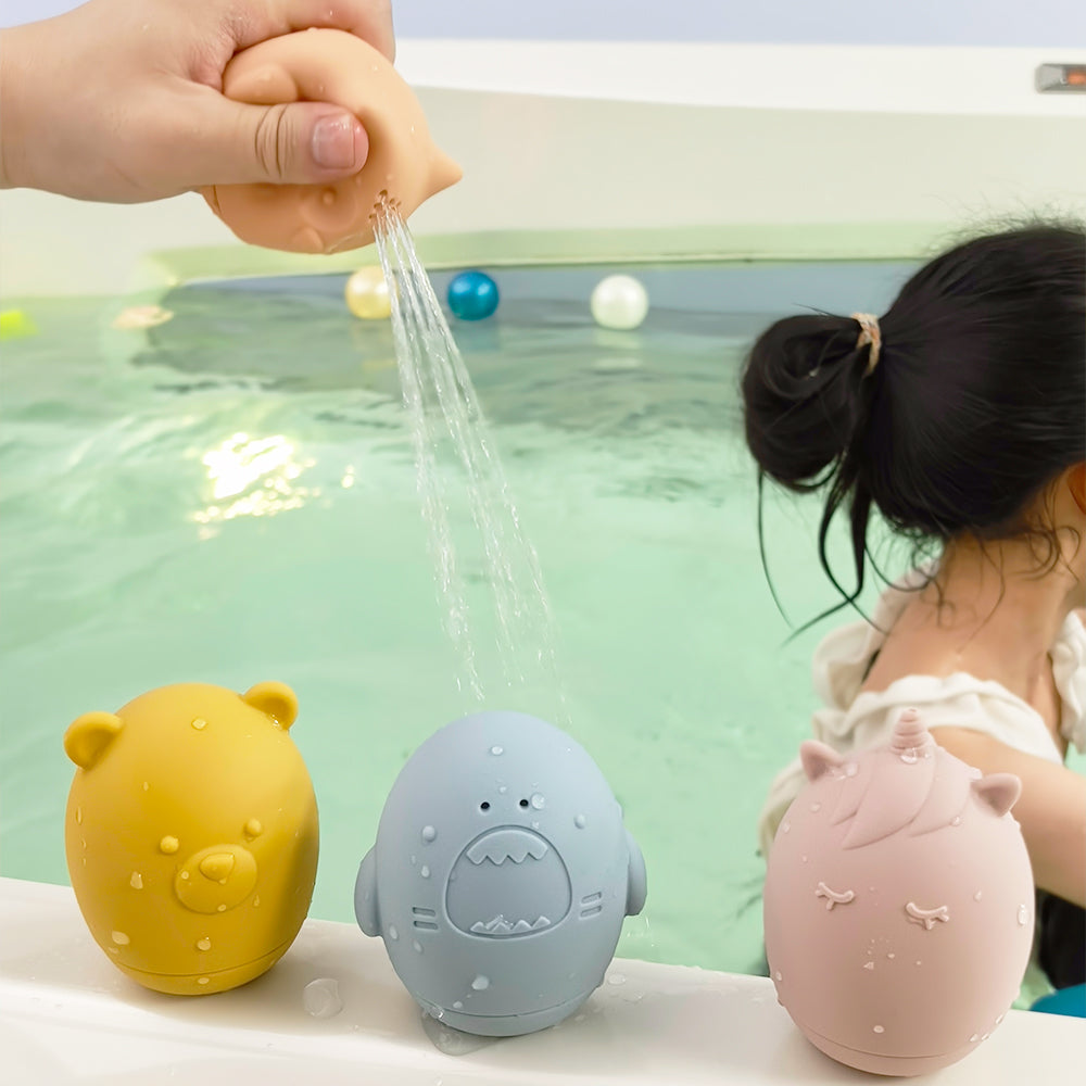Lot de 4 jouets de bain en silicone – Licorne, Ours, Hibou et Requin