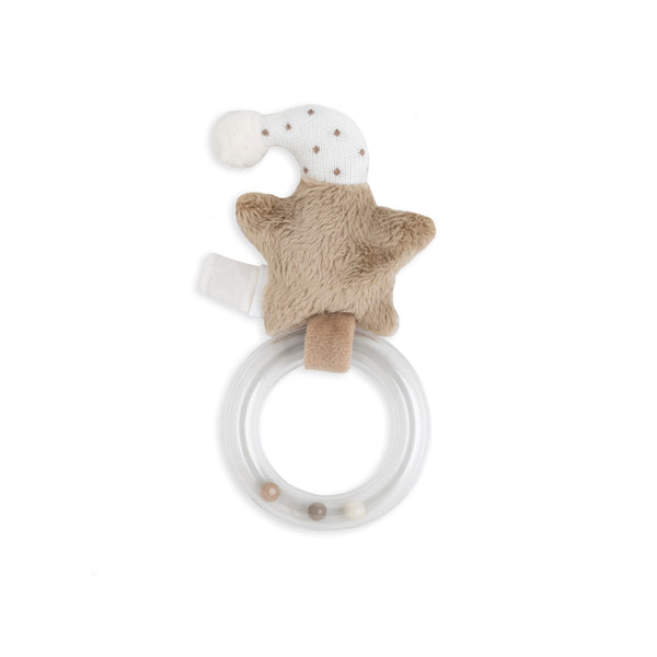 hochet bébé étoile beige brun doux