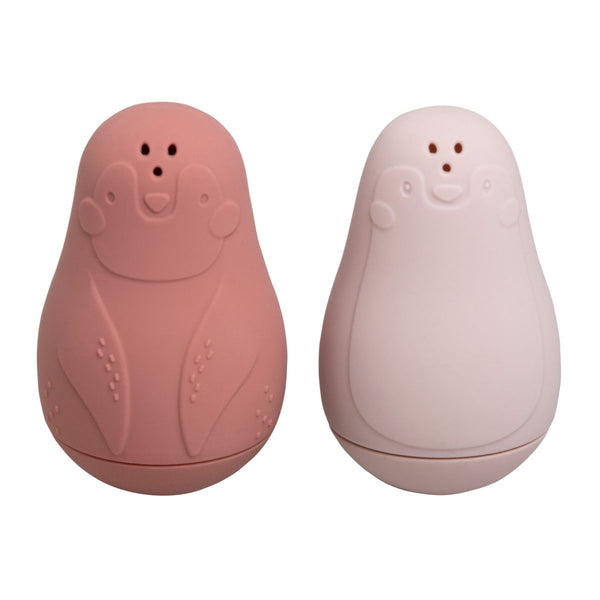 Jouets de Bain Pingouins Arroseurs – Stone Red & Vieux Rose | Lot de 2 en Silicone BABY'S ONLY