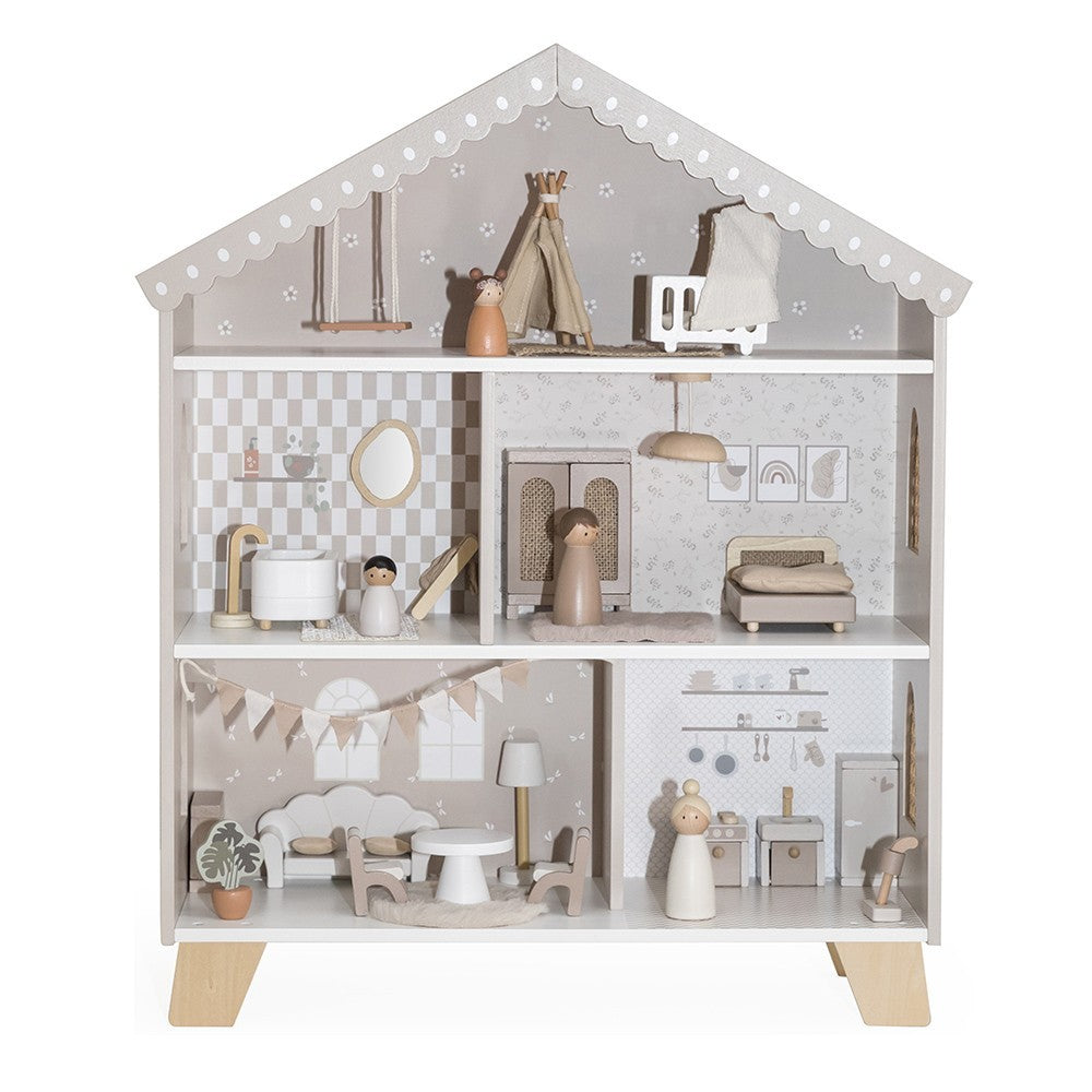 Maison de poupées en bois – Nougat avec accessoires et poupées