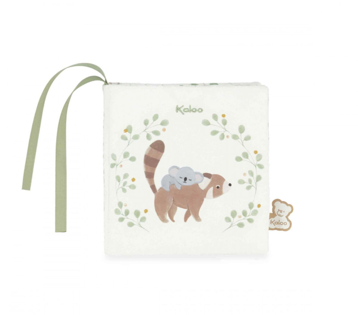 Imagier en tissu dès la naissance pour apaiser bébé au coucher. Livre sensoriel doux avec textures et ruban à manipuler.