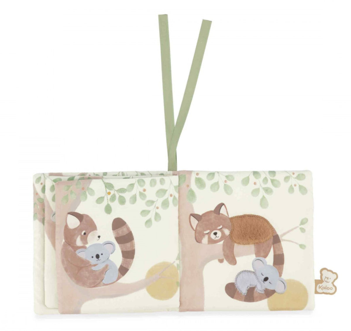 Imagier en tissu dès la naissance pour apaiser bébé au coucher. Livre sensoriel doux avec textures et ruban à manipuler.