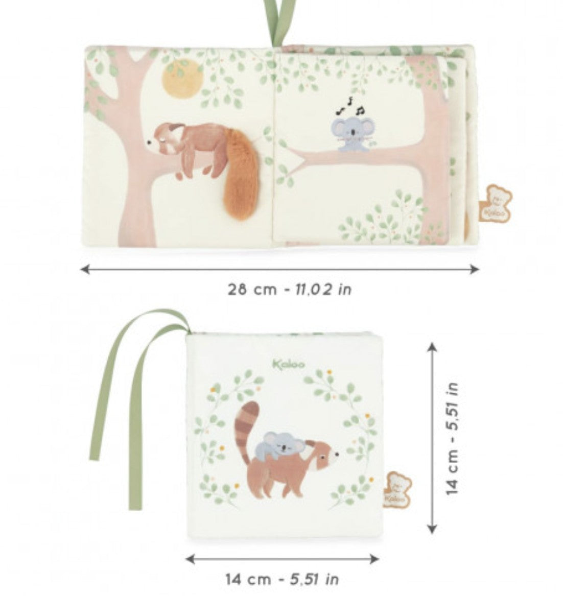 Imagier en tissu dès la naissance pour apaiser bébé au coucher. Livre sensoriel doux avec textures et ruban à manipuler.