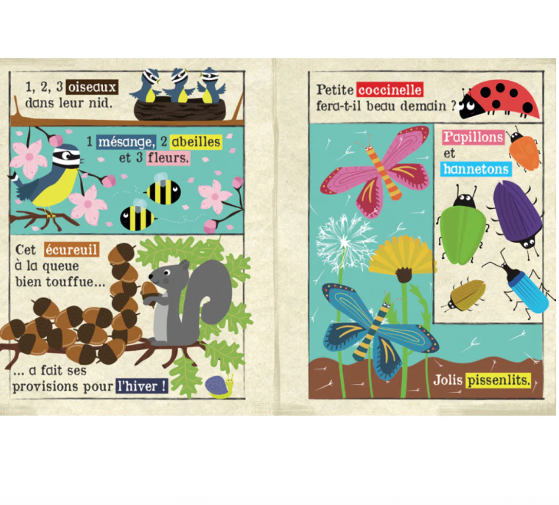 Bébé manipulant journal en tissu forêt, exploration tactile sécurisée