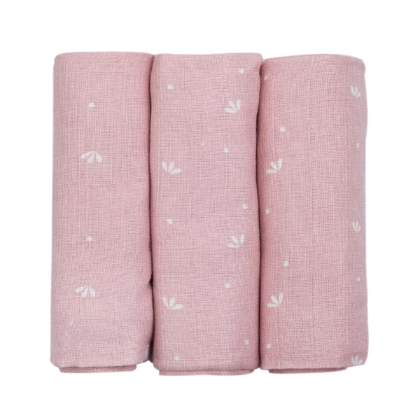 Lot de 3 langes 70x70cm - Pétales roses - Petit coeur salé