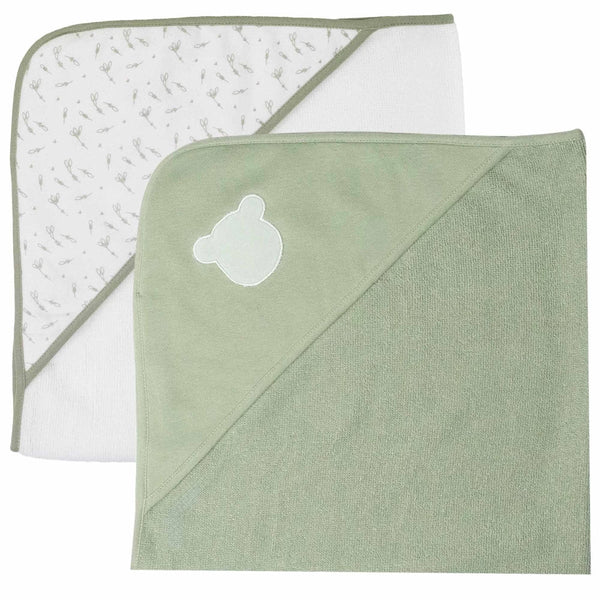 Sortie de bain bébé – Lot de 2 capes de bain avec capuche Vert ourson TROIS KILOS SEPT