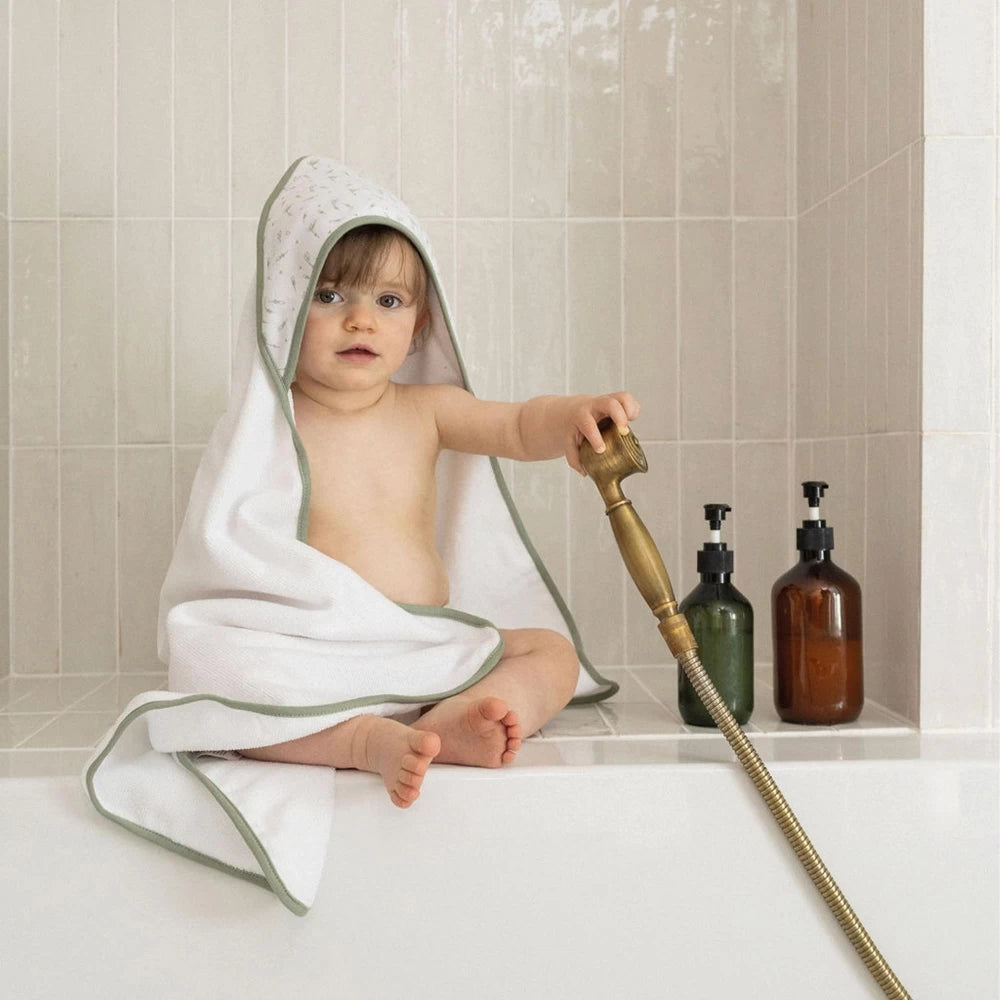 Sortie de bain bébé – Lot de 2 capes de bain avec capuche Vert ourson TROIS KILOS SEPT