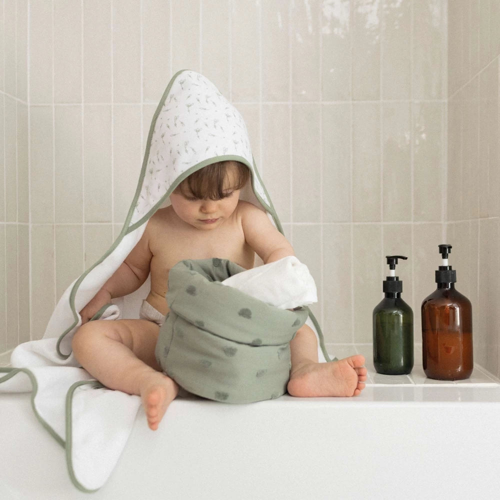Sortie de bain bébé – Lot de 2 capes de bain avec capuche Vert ourson TROIS KILOS SEPT