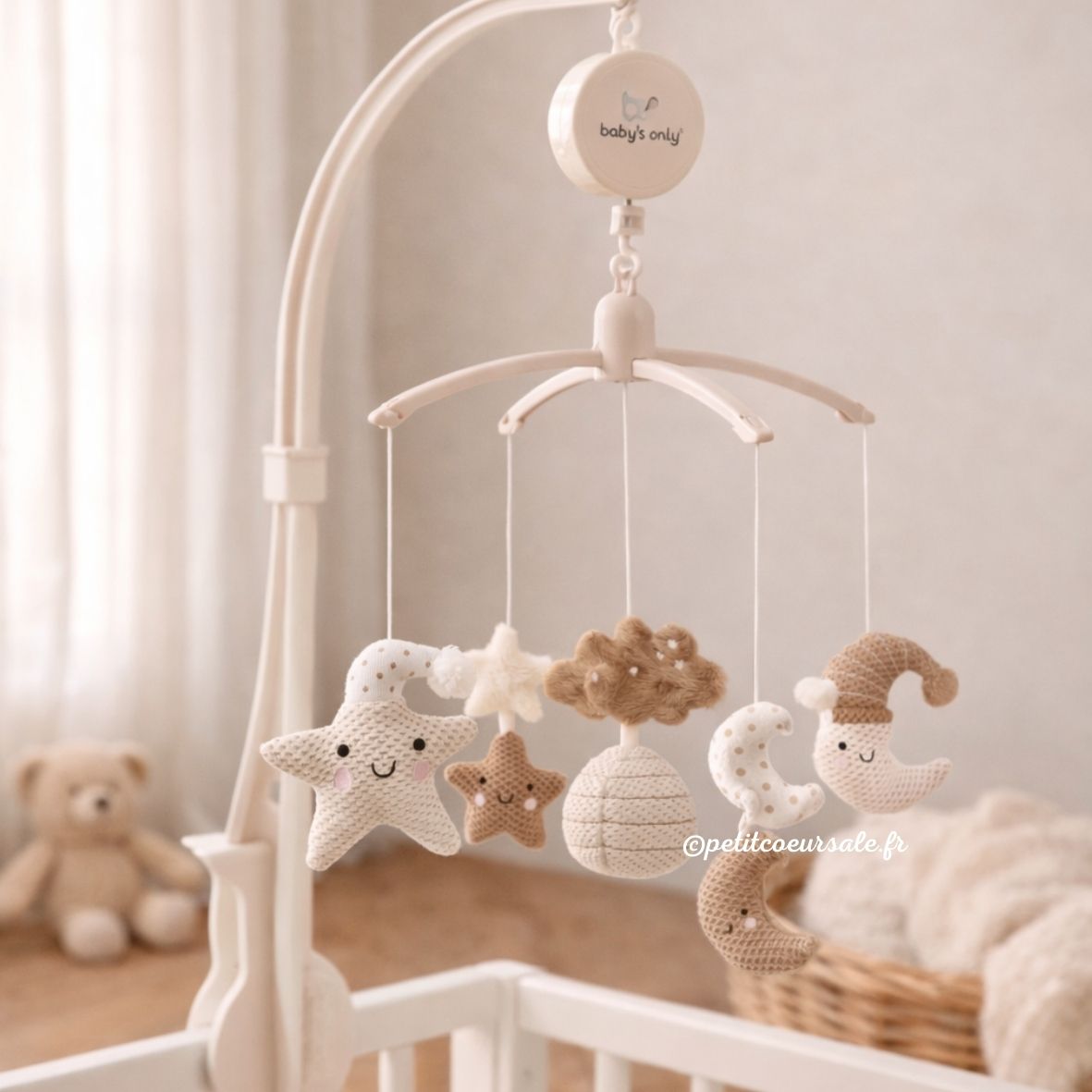 Mobile bébé musical Heaven taupe lin chaud BABY'S ONLY