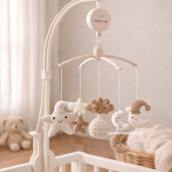 Mobile bébé musical Heaven taupe lin chaud BABY'S ONLY