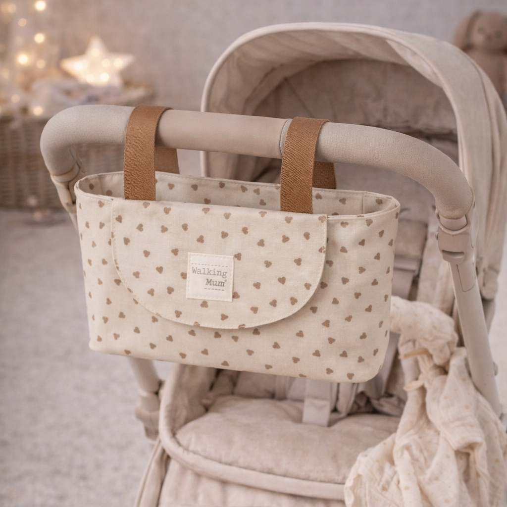 Organizer de poussette bébé Poppy Cannelle – Motifs cœurs walking mum