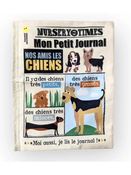 Crinkly Les Chiens : livre en tissu sensoriel dès 3 mois. Stimule motricité fine, éveil des sens et apprentissage du vocabulaire des chiens. Boutique bébé petit coeur salé