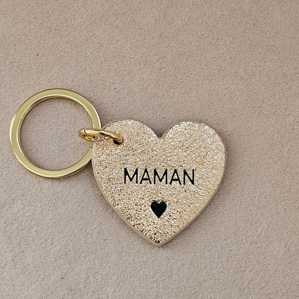 Porte clé cuir forme de coeur maman champagne Royal Marais