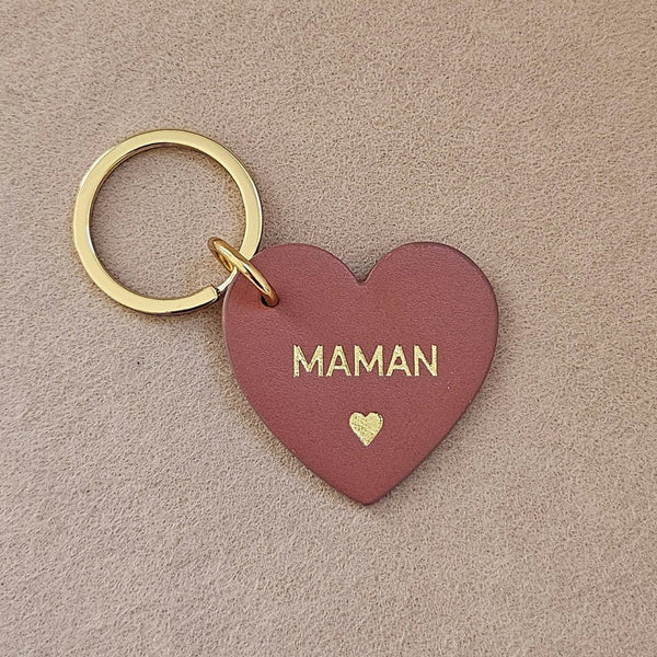 Porte clé cuir forme de coeur maman vieux rose Royal Marais
