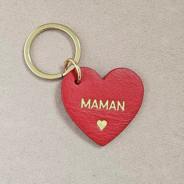 Porte clé cuir forme de coeur maman rouge mat Royal Marais