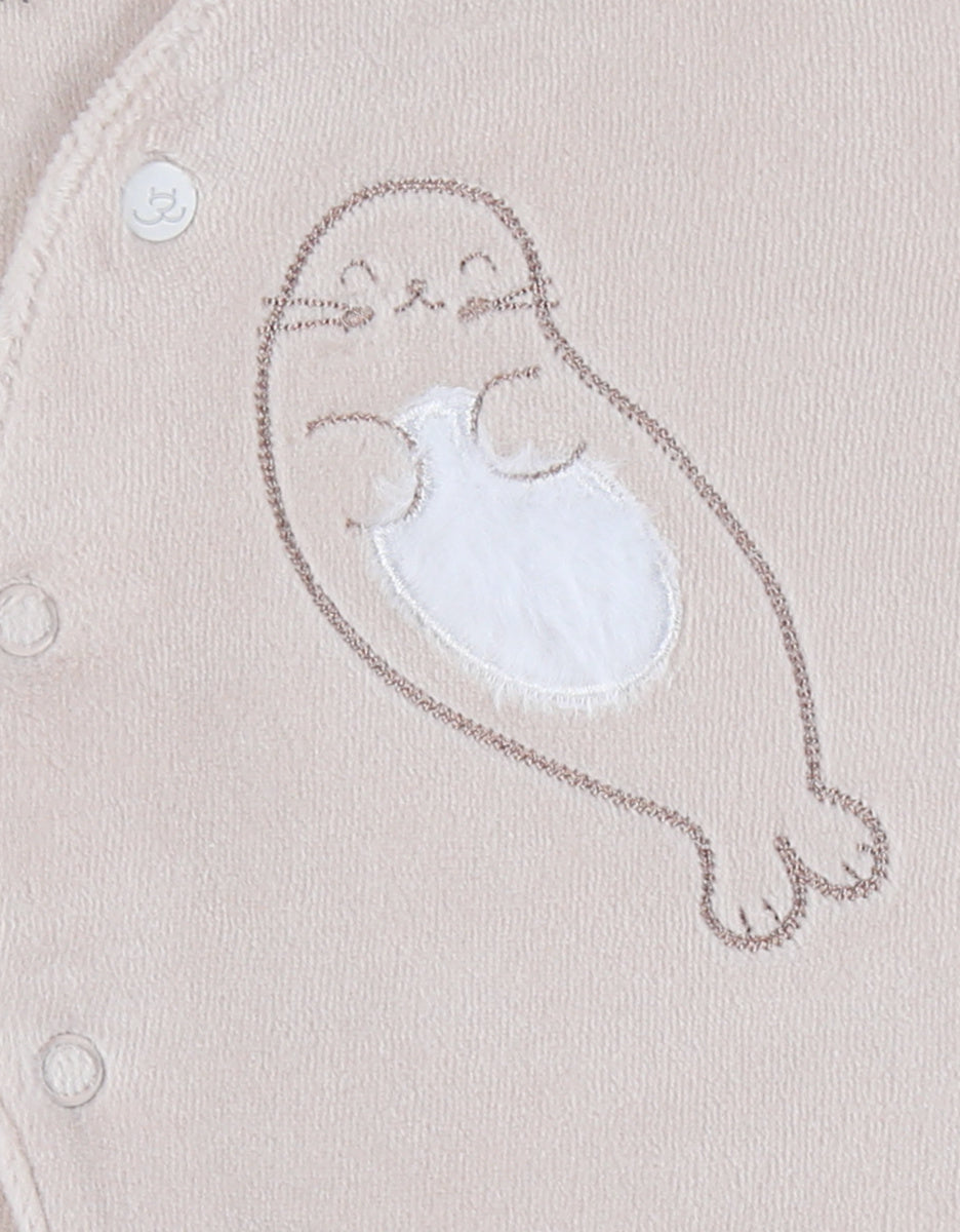 Pyjama bébé écru en velours avec broderie phoques NOUKIES