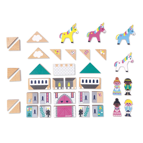 Set de 37 cubes en bois Royaume enchanté - Cross Roads