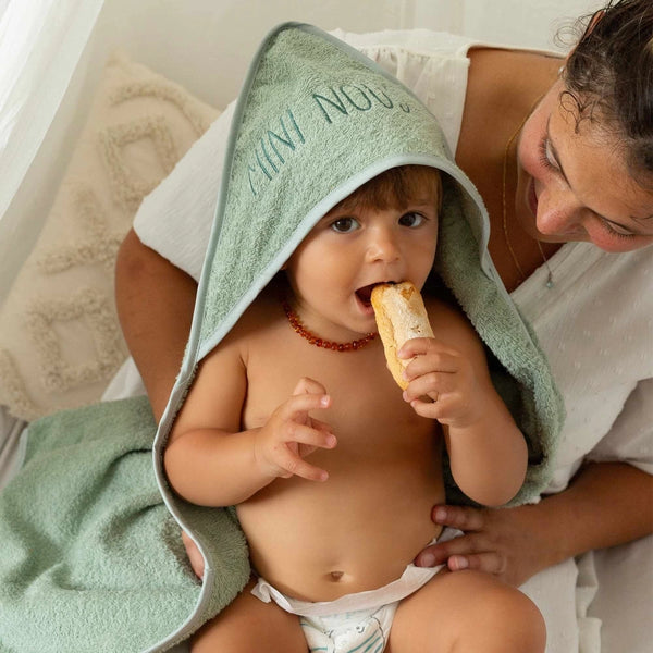 Set cape de bain et gant - Mini nous vert sauge
