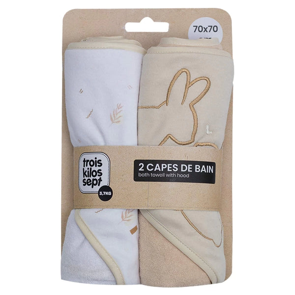 Sortie de bain bébé – Lot de 2 capes de bain avec capuche