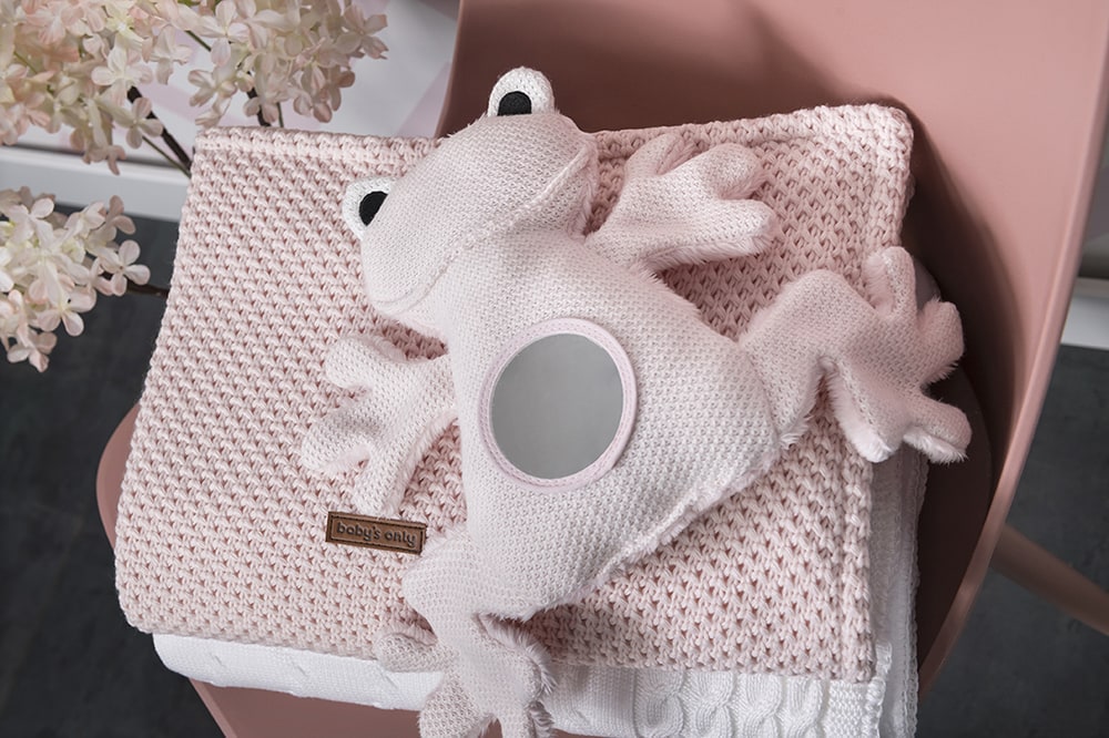 Miroir doudou d'éveil grenouille rose très clair