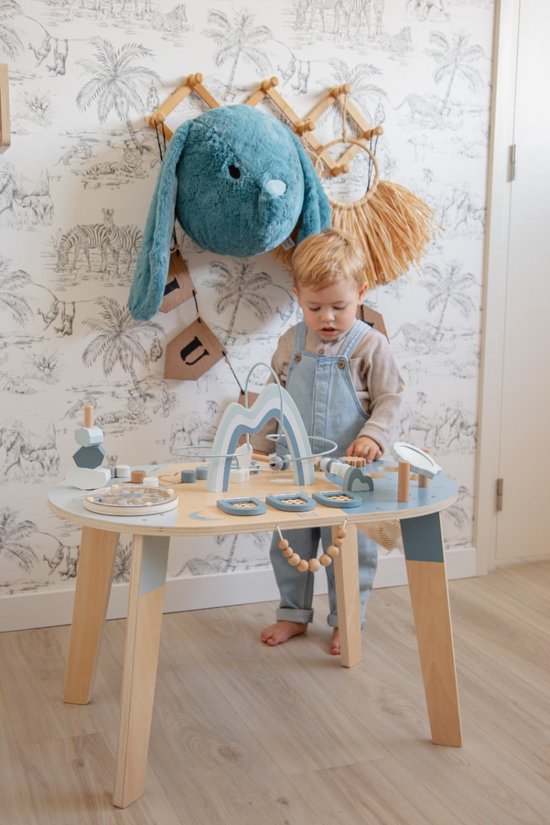 Table d’activités bébé en bois – Jouet d’éveil dès 2 ans - bleue LABEL LABEL