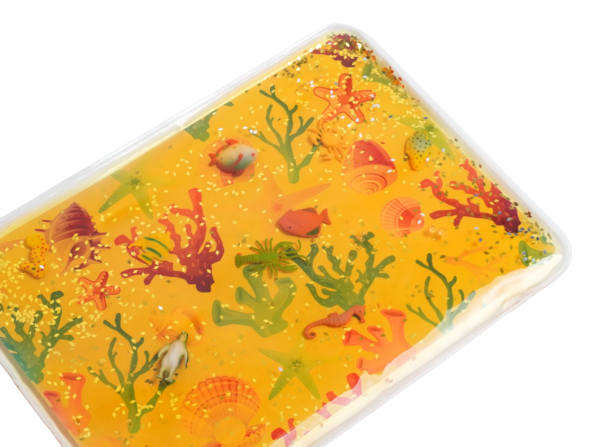 Tablette Sensorielle Liquide Sable Doré – Un coucher de soleil au bout des doigts ! 🌅✨ BO JUNGLE