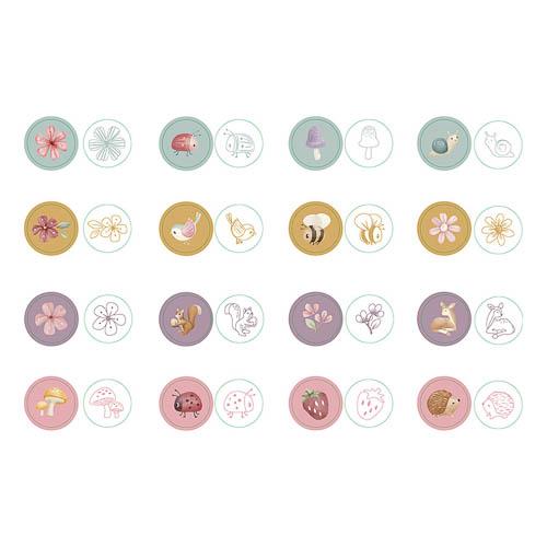 Set de 16 tampons encreurs Fairy Garden dès 3 ans. Auto-encreurs, univers féerique et boîte incluse.