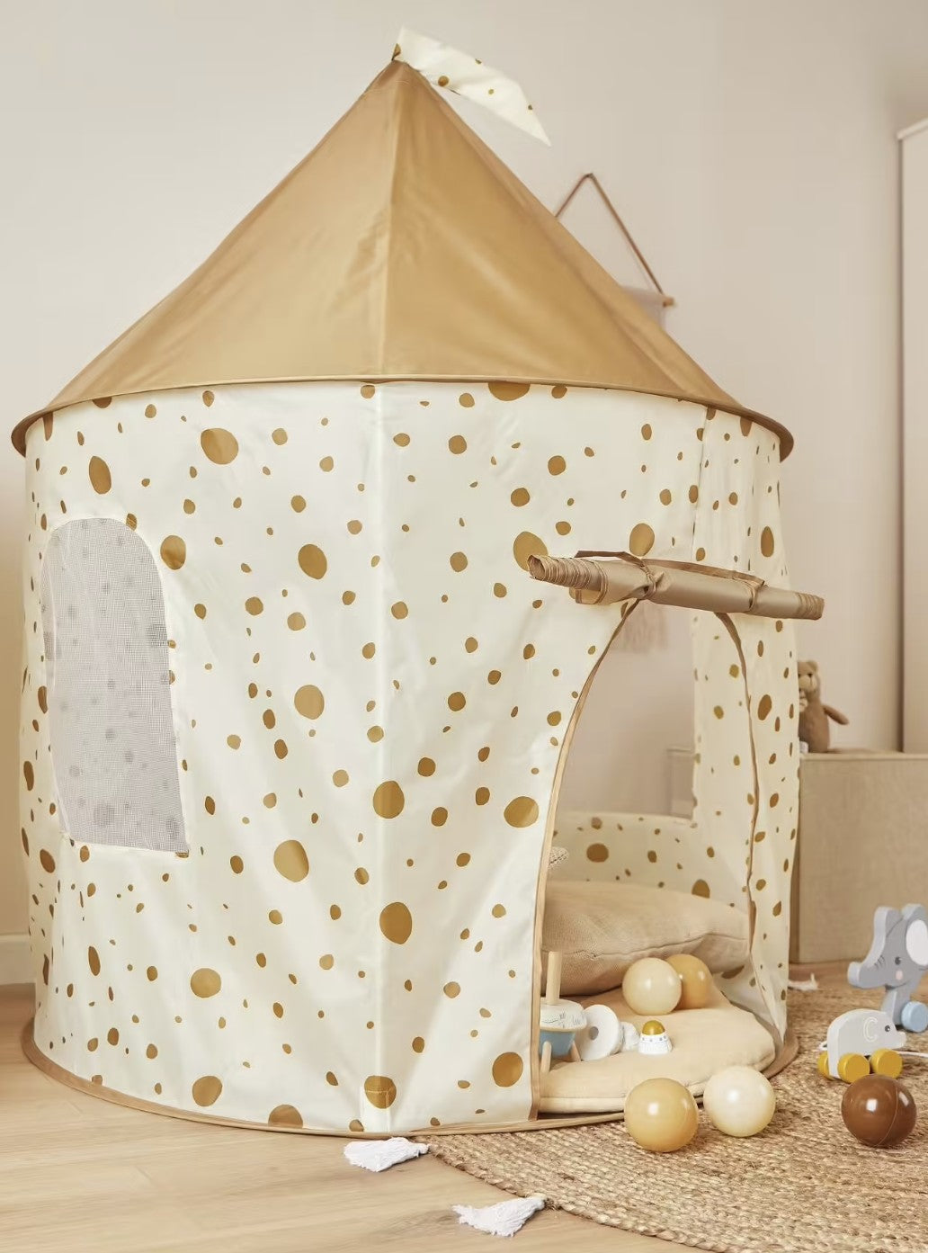 Tente de jeu bébé Pop-Up Dots – Beige caramel BIECO