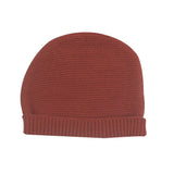 Ensemble trousseau de naissance 3 pièces terracotta (brassière, bonnet, chaussons). Doux, chaud et pratique, il est parfait pour la maternité. Fabrication européenne.