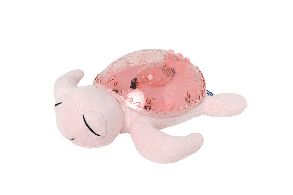 Veilleuse bébé Tranquil Turtle™ rose rechargeable : projections océaniques, bruits blancs, capteur de pleurs et minuterie. Idéale dès la naissance et parfaite en cadeau de naissance.