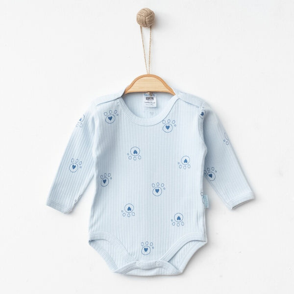 Body bébé Côtelé bleu pastel et petites pattes (1, 3, 6, 9 et 12 mois)