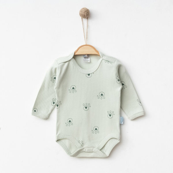 Body bébé Côtelé vert d'eau et petites pattes (1, 3, 6, 9 et 12 mois)