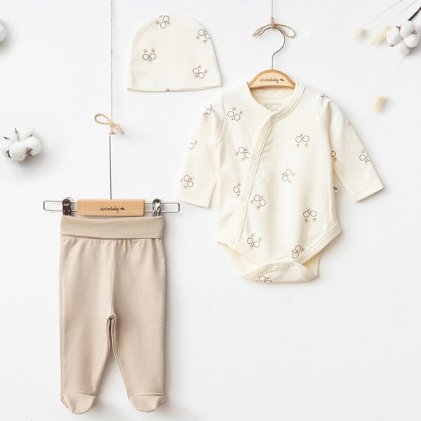 Lot Bébé 3 Pièces 100% Coton Bio petites lunettes  (1-3 mois)