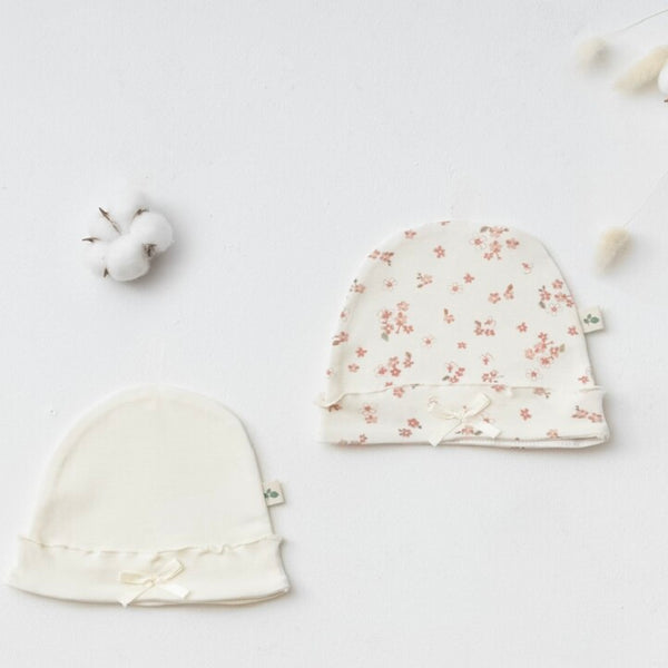 Lot de deux bonnets bébé fleuris 0-3 mois