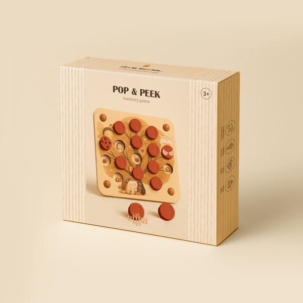 Découvrez Pop & Peek 🌳, le jeu de mémoire en bois avec animaux de la forêt. Stimule la mémoire, la concentration et la motricité fine pour les enfants dès 3 ans.
